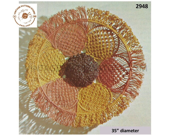 70s vintage circular round macrame wall hanging pdf macrame pattern 35" diameter Instant PDF download 2948