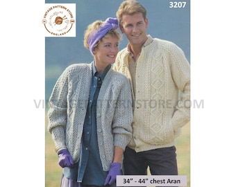 Ladies Womens Mens 90s V or round neck cabled cable and texture raglan aran cardigan pdf knitting pattern 34" to 44" Instant Download 3207