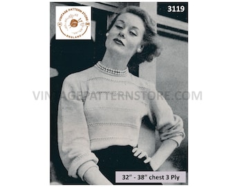 50s Lacy Raglan Sweater Knitting Pattern, 32-38" Bust (PDF Pattern)