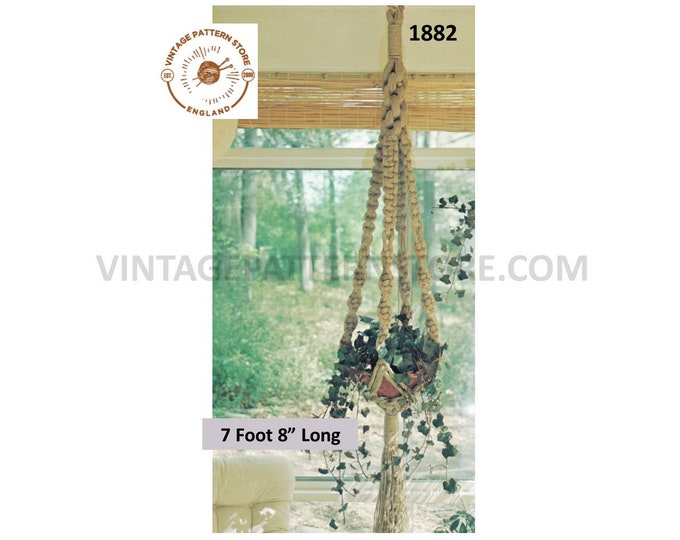 PDF Macrame pattern, 70s Macrame plant hanger pattern, 70s Macrame pot hanger pattern, Indoor gardening - 7 foot 8" - PDF download 1882