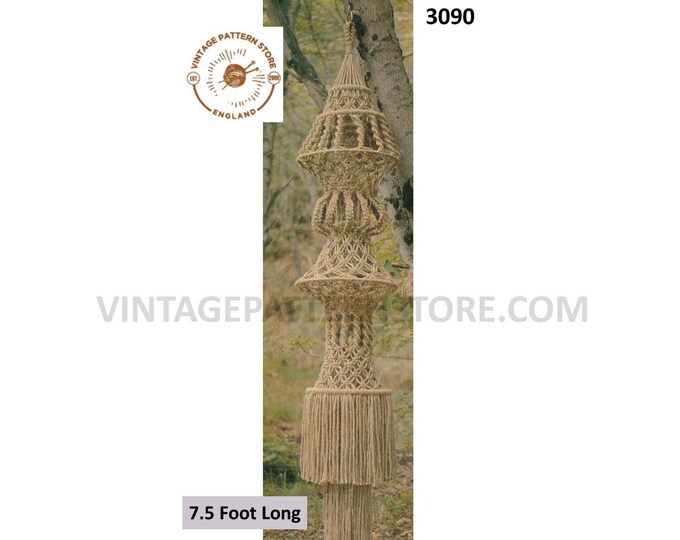 70s vintage macrame ceiling hanging pdf macrame pattern 7.5 foot Long Instant PDF download 3090