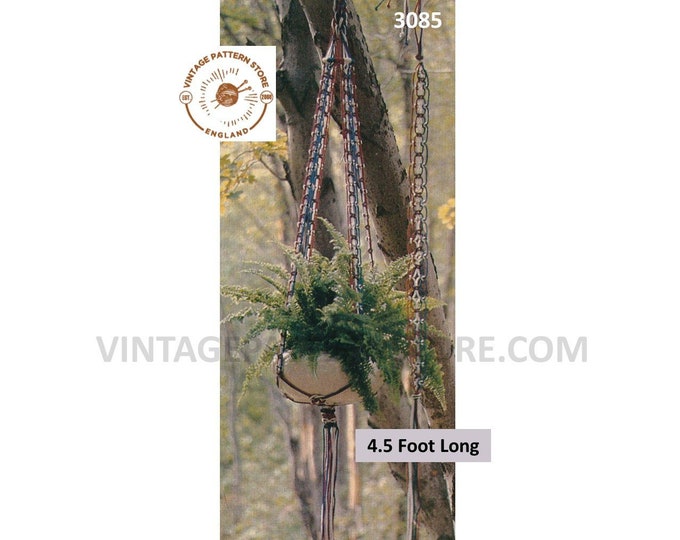 70s vintage macrame plant hanger pdf macrame pattern, 70s vintage retro indoor garden gardening 4.5 foot Long Instant PDF download 3085