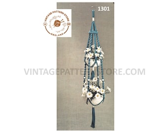 PDF macrame pattern, Beaded macrame plant hanger pattern, 70s macrame pot hanger pattern, Indoor gardening - 5 foot - PDF download 1301
