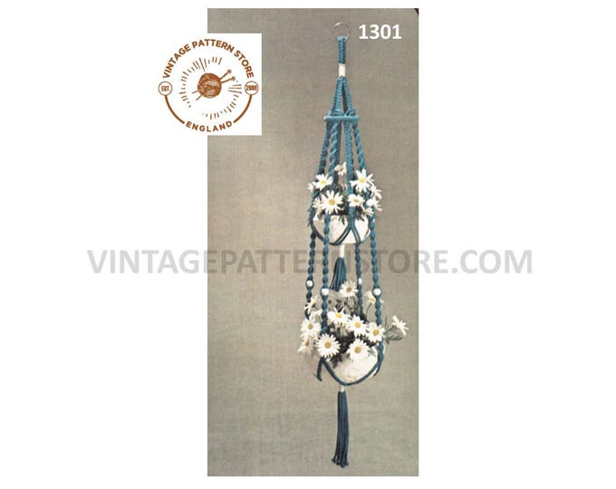 PDF macrame pattern, Beaded macrame plant hanger pattern, 70s macrame pot hanger pattern, Indoor gardening - 5 foot - PDF download 1301