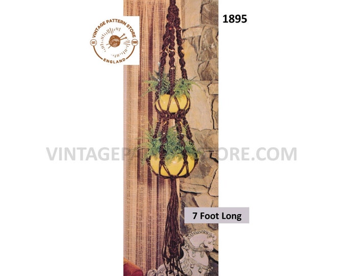 70s vintage easy Macrame plant hanger pdf macrame pattern Retro Indoor garden gardening 7 foot Long Instant PDF download 1895