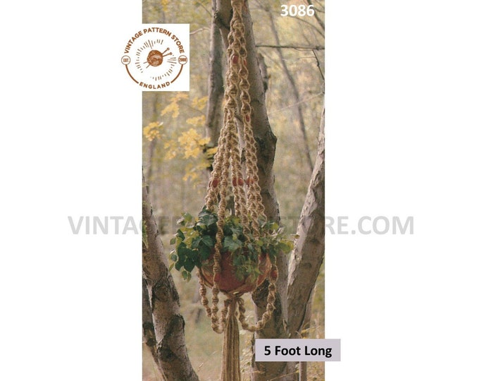 70s vintage macrame swag plant hanger pdf macrame pattern, 70s vintage retro indoor garden gardeing 5 Foot Instant PDF download 3086