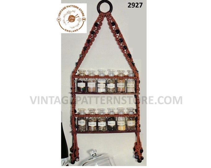 70s vintage retro macrame kitchen spice rack shelf pdf macrame pattern Instant PDF Download 2927