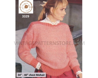 80s Mohair Dolman Sleeve Sweater Knitting Pattern (34-40" Bust) (PDF Pattern)