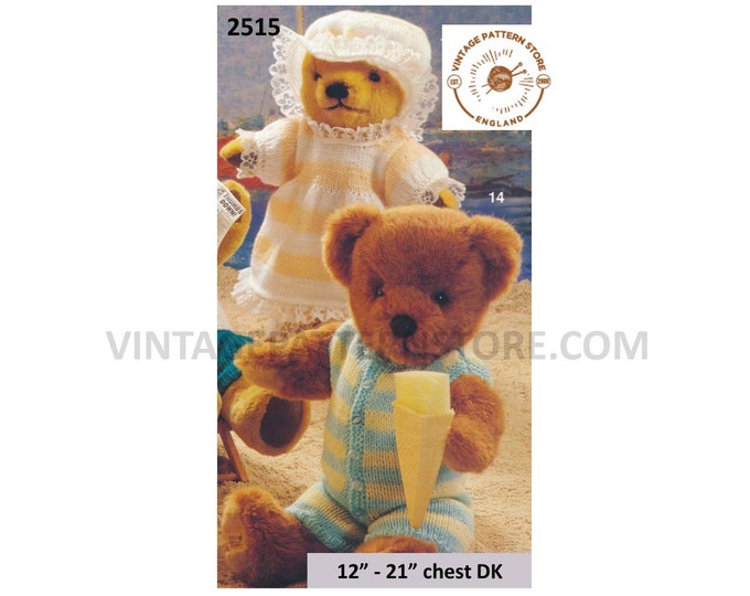 90s teddy bear clothes DK swimming costume bathing suit pdf knitting pattern 12" to 21" chest Instant PDF download 2515