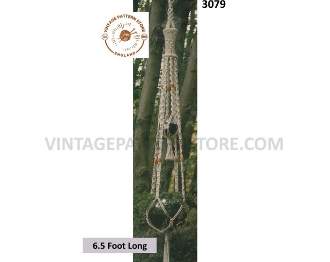 70s vintage macrame plant hanger pdf macrame pattern, 70s vintage retro indoor garden gardening 6.5 Foot long PDF download 3079