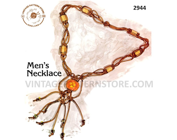 Mens Mans 70s Vintage fun quick easy to make beginners macrame necklace jewellery jewelry pdf macrame pattern PDF download 2944