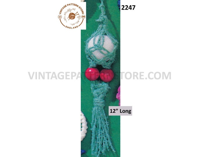 70s vintage easy to make Macrame Christmas Holdiay bauble cover tree decoration ornament pdf macrame pattern 12" Long PDF download 2247