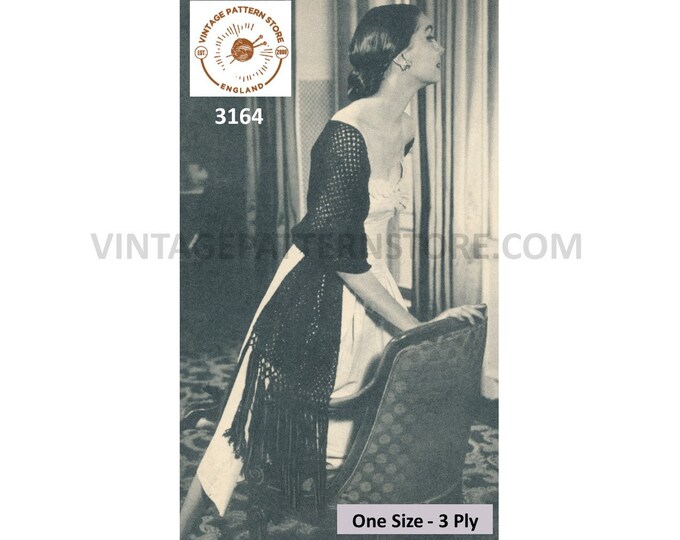 Ladies Womens 50s vintage large 3 ply lacy lace fringed stole shawl wrap pdf crochet pattern One Size Instant PDF Download 3164