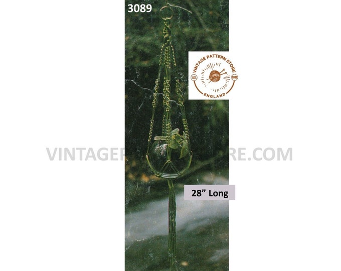 70s vintage fun & easy to make macrame plant hanger pdf macrame pattern, 70s vintage retro indoor garden gardening 28" Long Download 3089