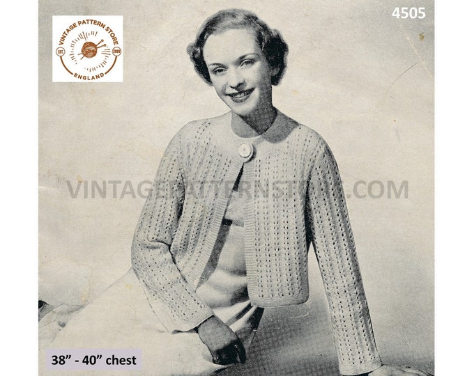 Ladies Womens 30s vintage round neck yoked lacy striped raglan bedjacket bed jacket pdf knitting pattern 38" to 40" PDF Download 4505