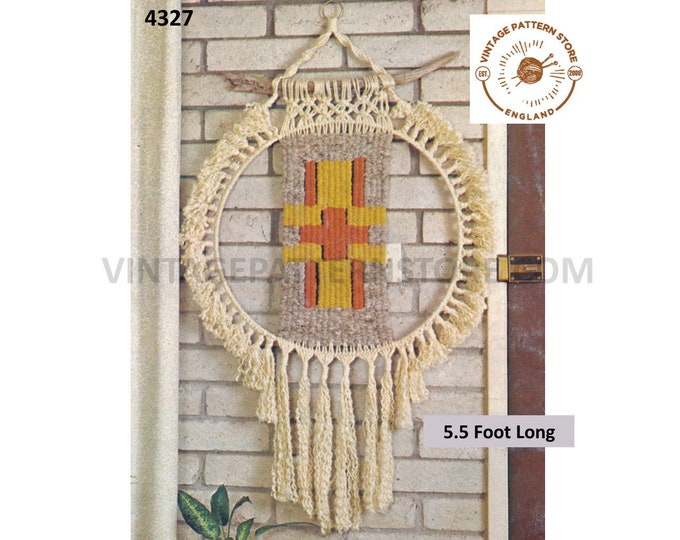 70s vintage Cherokee Native American Indian circular round macrame wall hanging pdf macrame pattern 5.5" long Instant PDF Download 4327