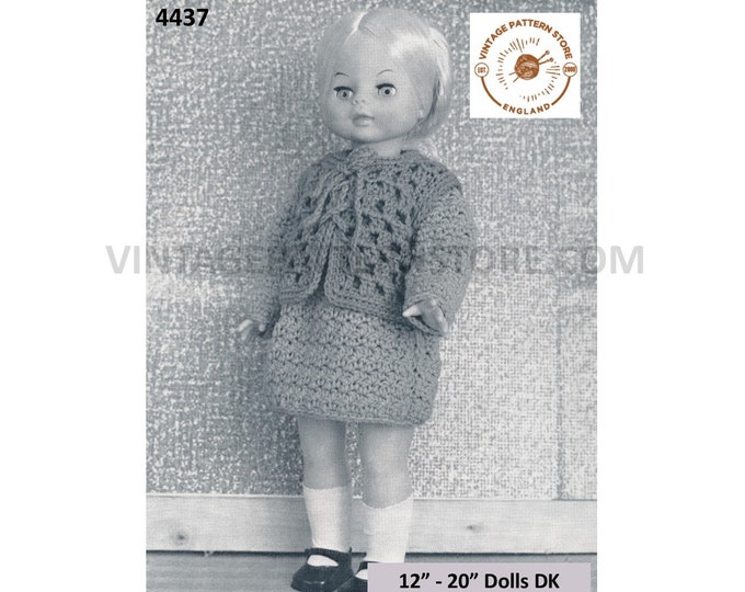 80s vintage 12" 14" 16" 18" 20" DK dolls clothes dress and lacy lace waistcoat pdf crochet pattern Instant PDF Download 4437