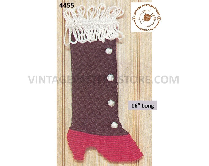 70s vintage macrame Christmas Mrs Claus boot stocking wall hanging ornament decoration pdf macrame pattern 16" Long Instant download 4455