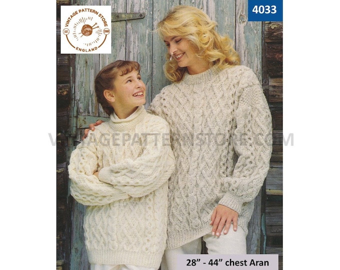 Ladies Womens Girls 90s crew roll neck drop shoulder lattice cable dolman sweater jumper pdf knitting pattern 28" to 44" PDF download 4033