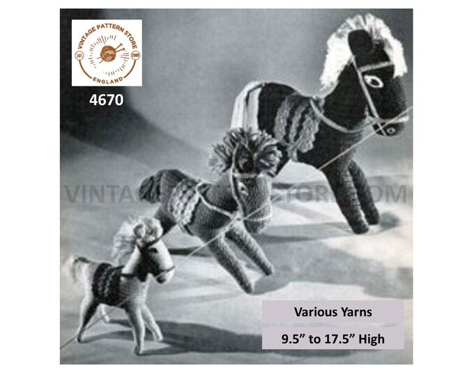 40s vintage retro toy horse pdf crochet pattern 3 sizes Instant PDF Download 4670