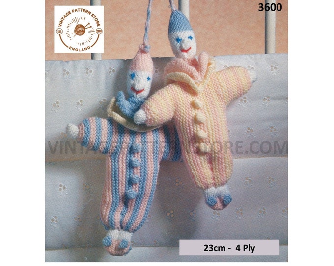 Baby Babies 4 ply harlequin clown cot toy pdf knitting pattern 23cm long Instant PDF download 3600