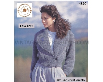 90s Shawl Collar Chunky Cardigan Jacket Knitting Pattern, 30-40" Bust (PDF Pattern)