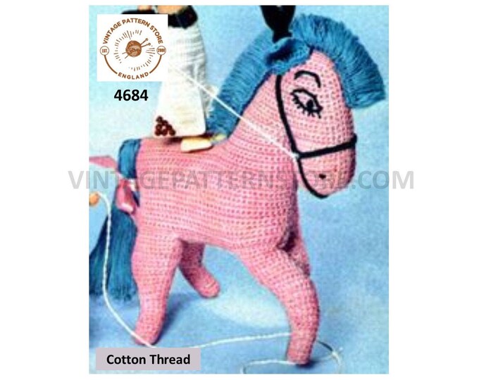 50s vintage retro cuddly toy horse pdf crochet pattern size unstated on pattern Instant PDF Download 4684