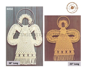 70s vintage large and small macrame angel fairy wall hanging ornament decoration pdf macrame pattern 23" & 38" Long Instant download 4450