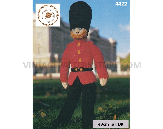 80s vintage DK toy soldier buckingham palace royal guardsman pdf knitting pattern 49cm Tall Instant PDF Download 4422