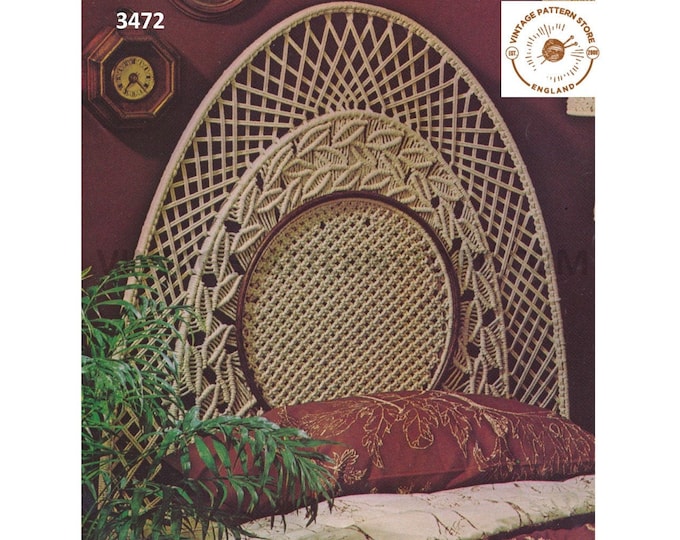 70s vintage macrame headboard furniture furnishing pdf macrame pattern Instant PDF download 3472