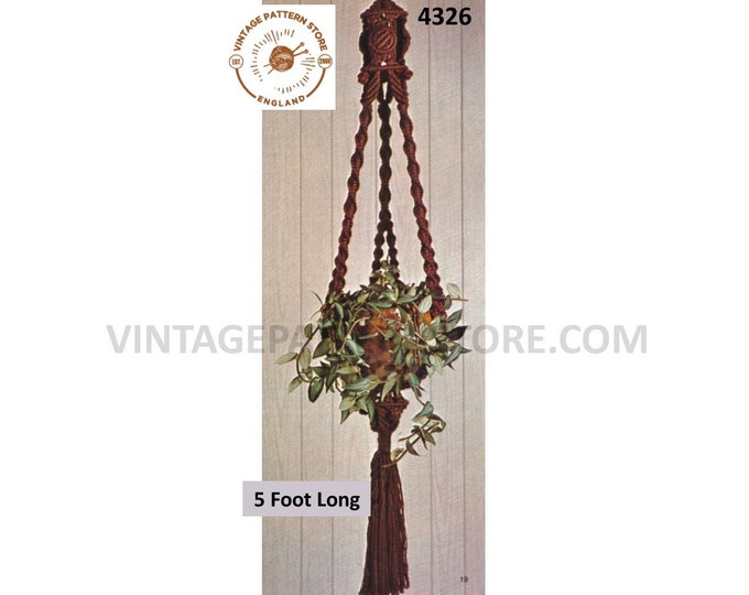 70s vintage macrame plant hanger pdf macrame pattern, 70s vintage retro indoor garden gardening 5 foot long Instant PDF Download 4326