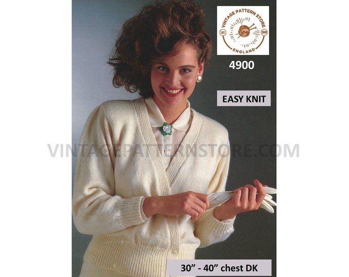Womens Ladies 90s DK fun quick and easy to knit V neck crossover raglan cardigan jacket pdf knitting pattern 30" to 40" PDF Download 4900