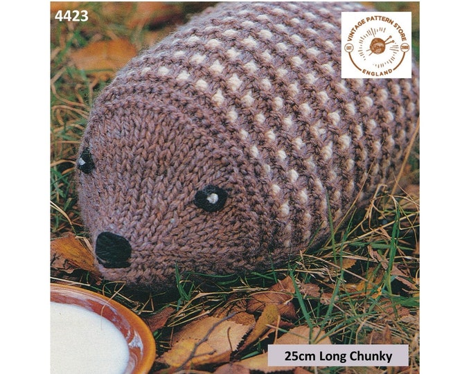 80s vintage chunky knit cuddly toy hedgehog pdf knitting pattern 25cm long Instant PDF Download 4423