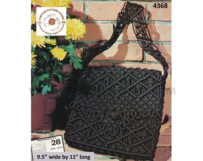 70s vintage boho bohemian macrame hand kelly bag purse pdf macrame pattern 9.5" by 11" Instant PDF Download 4368