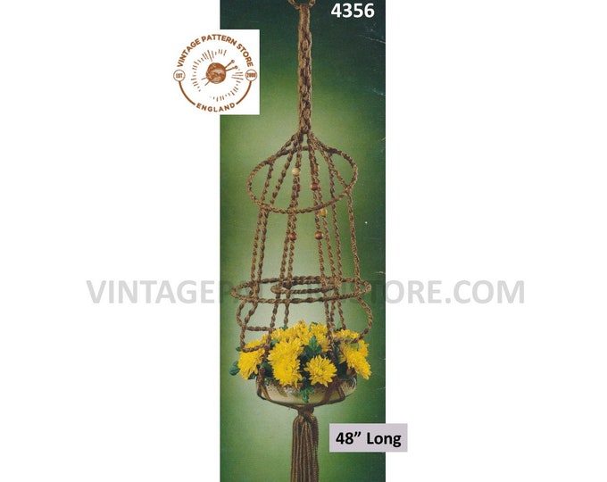 70s vintage ring macrame plant hanger pdf macrame pattern, 70s vintage retro indoor garden gardening 48" long Instant Download 4356