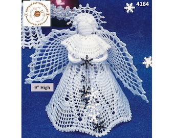 80s vintage crochet tree topper angel fairy Christmas tree ornament decoration pdf crochet pattern 9" High Download 4164