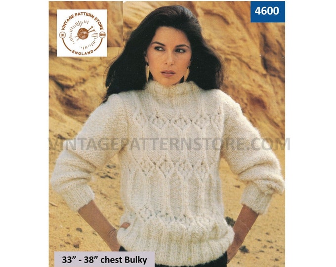 Ladies Womens crew neck cable cabled raglan bulky knit sweater jumper pdf knitting pattern 33" to 38" Instant Download 4600