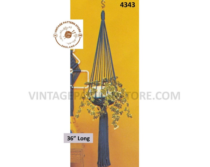 70s vintage easy to make macrame ring plant hanger pdf macrame pattern 70s vintage retro indoor garden gardening 36" long Download 4343