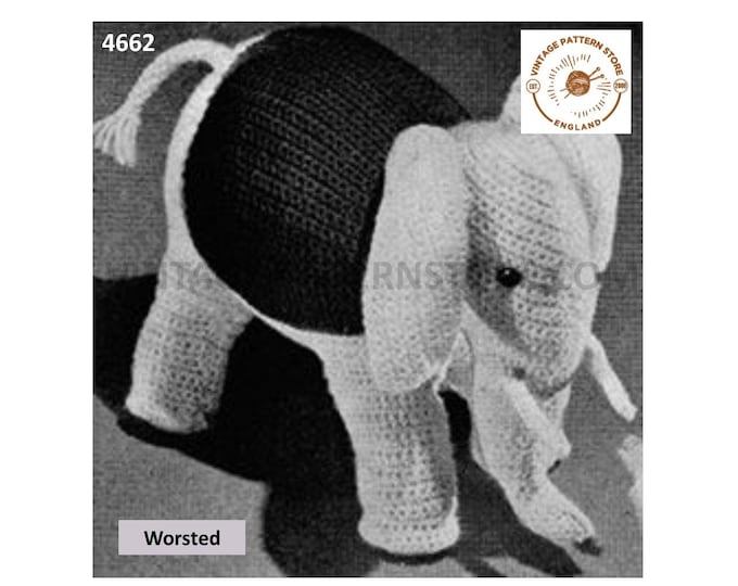 40s vintage retro crochet cuddly toy elephant pdf crochet pattern Instant PDF Download 4662