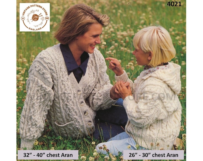 Ladies Womens Girls 90s V neck cable cabled drop shoulder dolman aran cardigan & hoodie jacket pdf knitting pattern 26" to 40" Download 4021