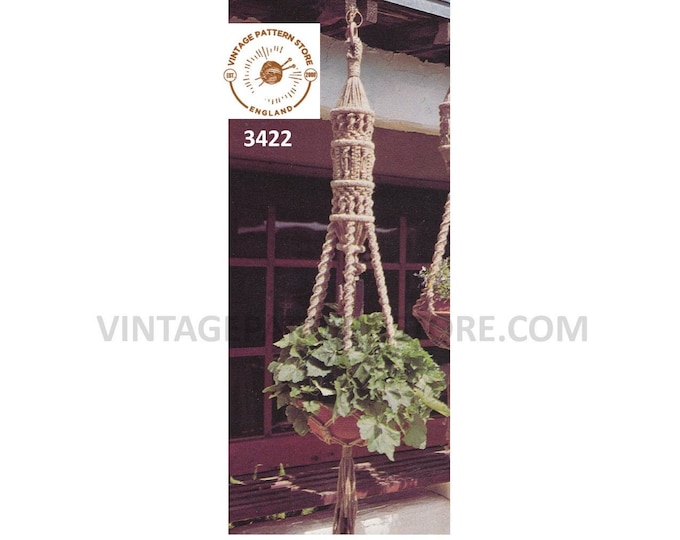 70s vintage macrame plant hanger pdf macrame pattern 70s vintage retro indoor garden gardening 5" feet Long Instant PDF download 3422