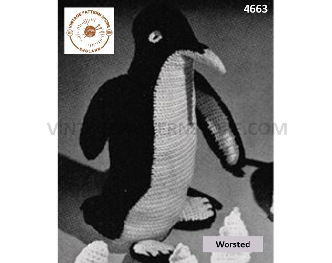 40s vintage retro crochet cuddly toy penguin pdf crochet pattern Instant PDF Download 4663