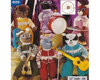 70s fun quick & easy to knit vintage cuddly toy animal fox badger rabbit hedgehog mouse and mole pdf knitting pattern 12" High Download 4559