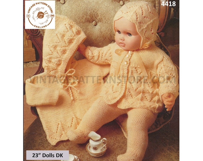 80s vintage 23" DK baby dolls clothes hoodie sweater leggings bonnet and matinee coat jacket pdf knitting pattern Instant PDF Download 4418