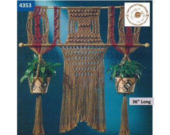 70s Plant Hanger Macrame Pattern, Dual Pot Vintage Panel (36" Long) (PDF Pattern)