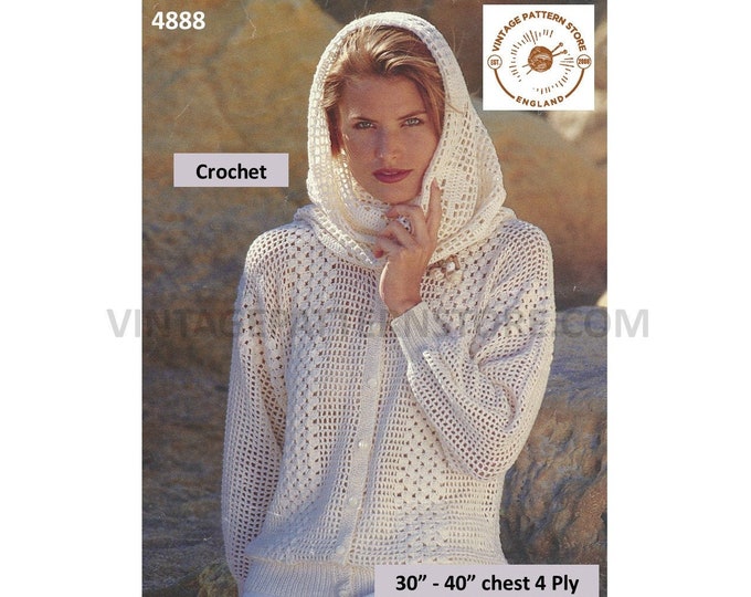 Womens Ladies 90s 4 ply round neck drop shoulder dolman cardigan & stole shawl wrap pdf knitting crochet pattern 30" to 40" Download 4888