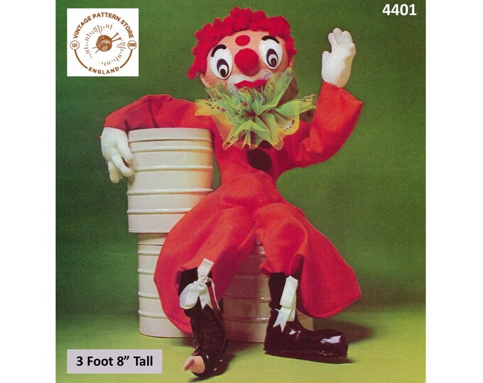 70s vintage large circus clown pdf sewing pattern 3 foot 8" Tall Instant PDF Download 4401