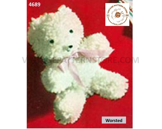50s vintage retro fluffy loopy cuddly toy teddy bear pdf crochet pattern size unstated on pattern Instant PDF Download 4689
