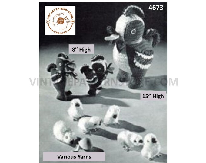 40s vintage retro hen chicken and chicks pdf crochet pattern Hens 8" & 15" Instant PDF Download 4673