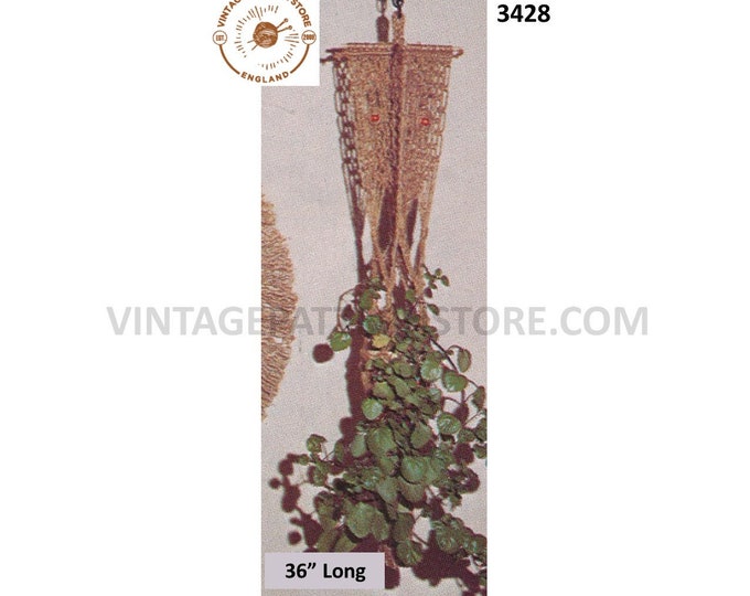 70s vintage macrame plant hanger pdf macrame pattern, 70s vintage retro indoor garden gardening 36" Long Instant PDF download 3428